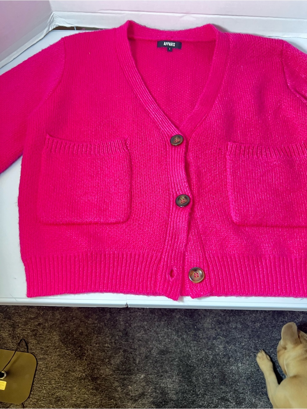 Apparis Neon Pink V-Neck Button Front Pocket Cardigan